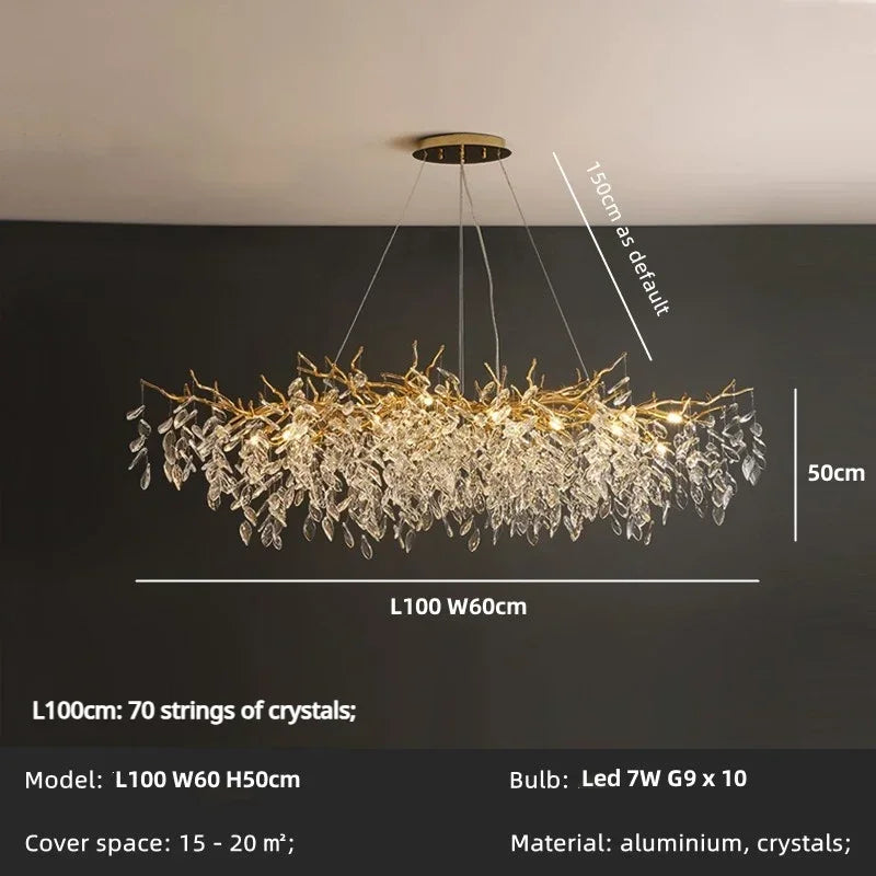 Lámpara colgante de ramas y cristales — comedor de lujo
