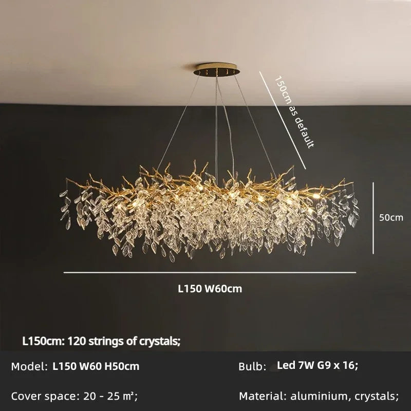 Lámpara colgante de ramas y cristales — comedor de lujo