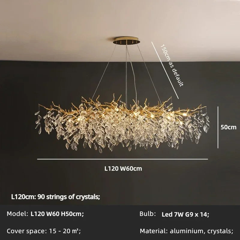Lámpara colgante de ramas y cristales — comedor de lujo