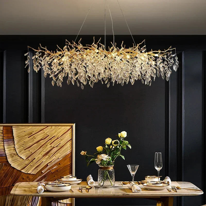 Lámpara colgante de ramas y cristales — comedor de lujo